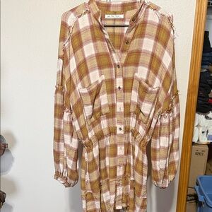 We The Free Checkered Tunic in Brown and Cream